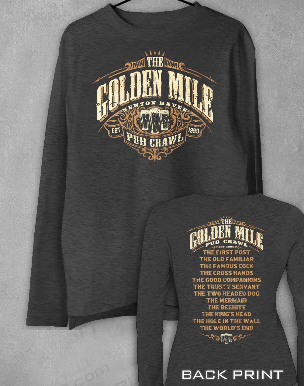 Dark Heather - The Golden Mile Pub Crawl Long Sleeve T-Shirt