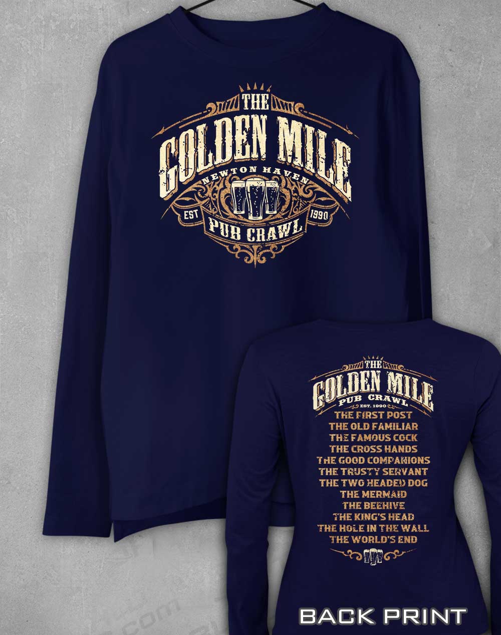 Navy - The Golden Mile Pub Crawl Long Sleeve T-Shirt