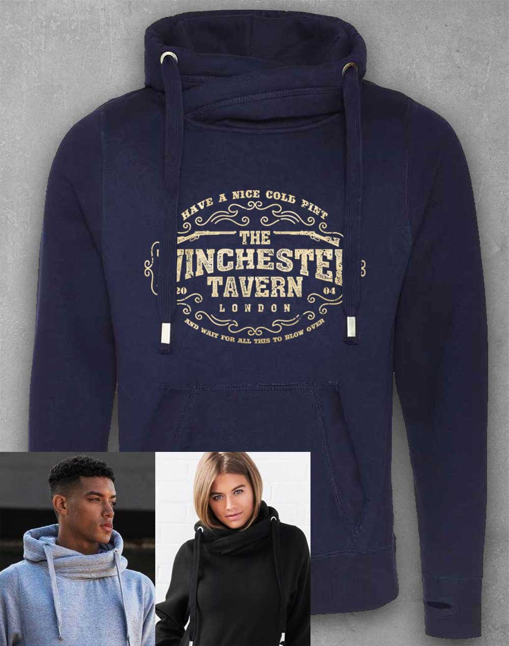 Oxford Navy - The Winchester Tavern Chunky Cross Neck Hoodie