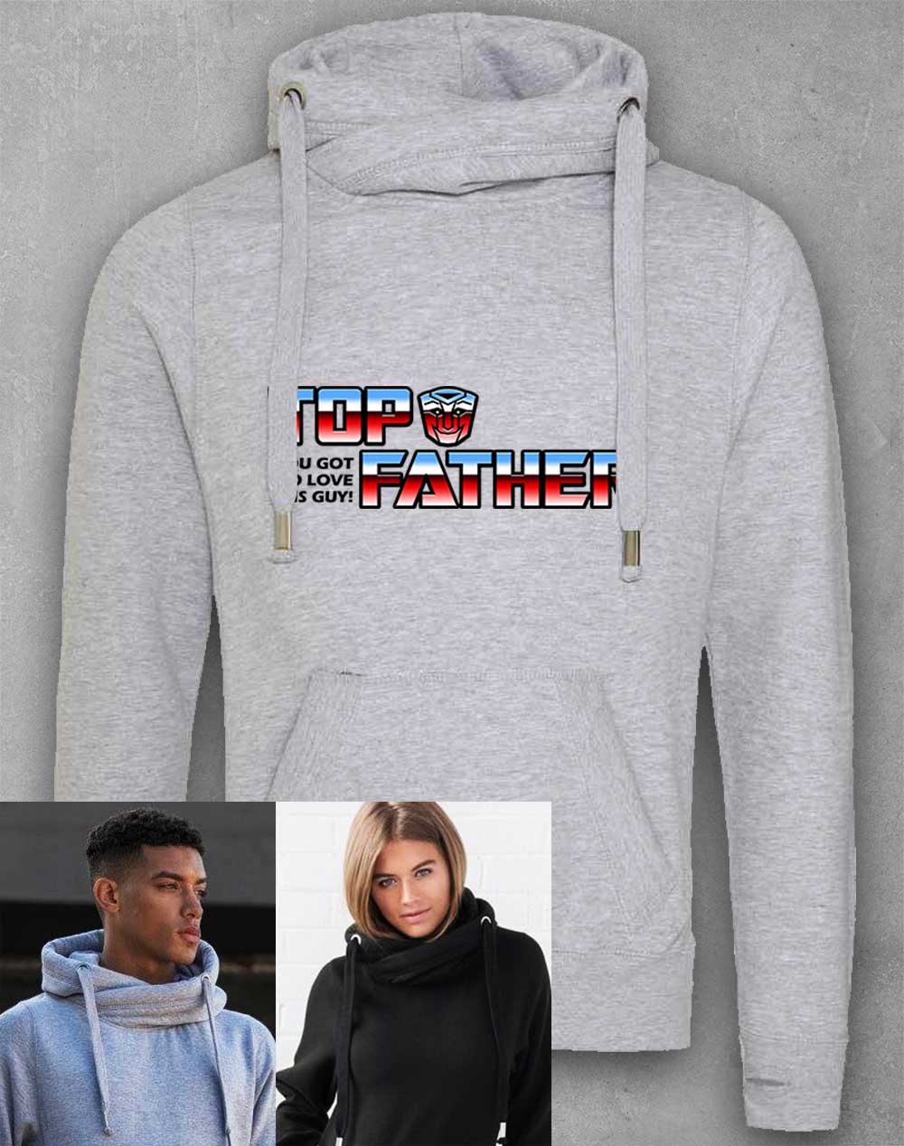 Heather Grey - Top Father Chunky Cross Neck Hoodie