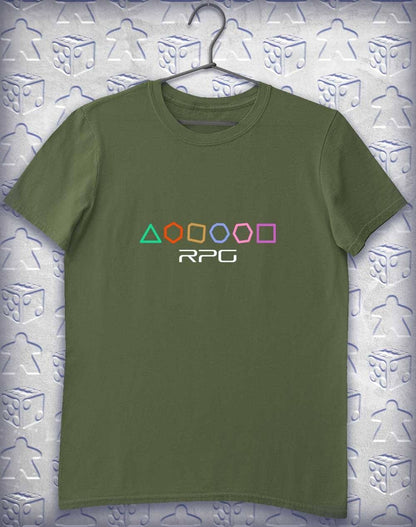 RPG Dice Shapes Alphagamer T-Shirt S / Military Green  - Off World Tees