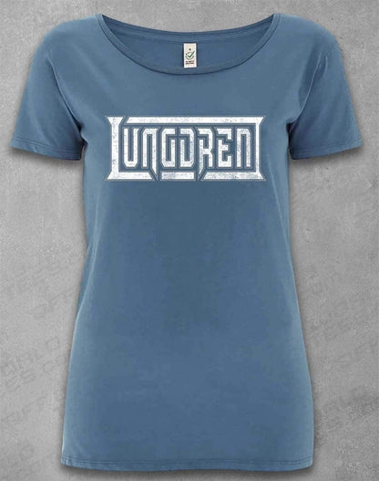 LUNGDREN Vintage Logo - Organic Scoop Neck T-Shirt 8-10 / Faded Denim  - Off World Tees