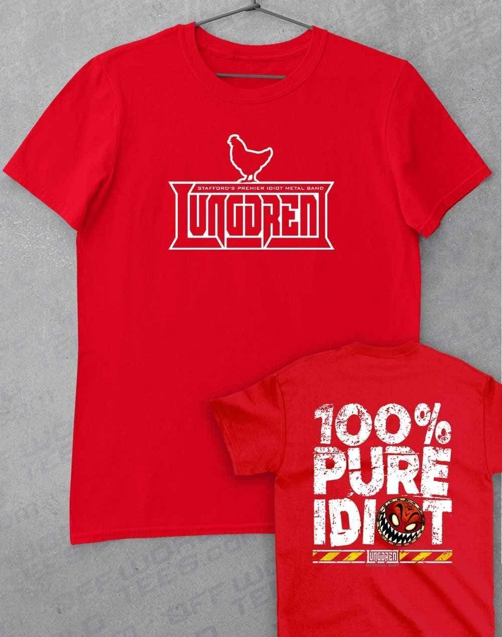 LUNGDREN Pure Idiot Back Print - T-Shirt S / Cardinal Red  - Off World Tees