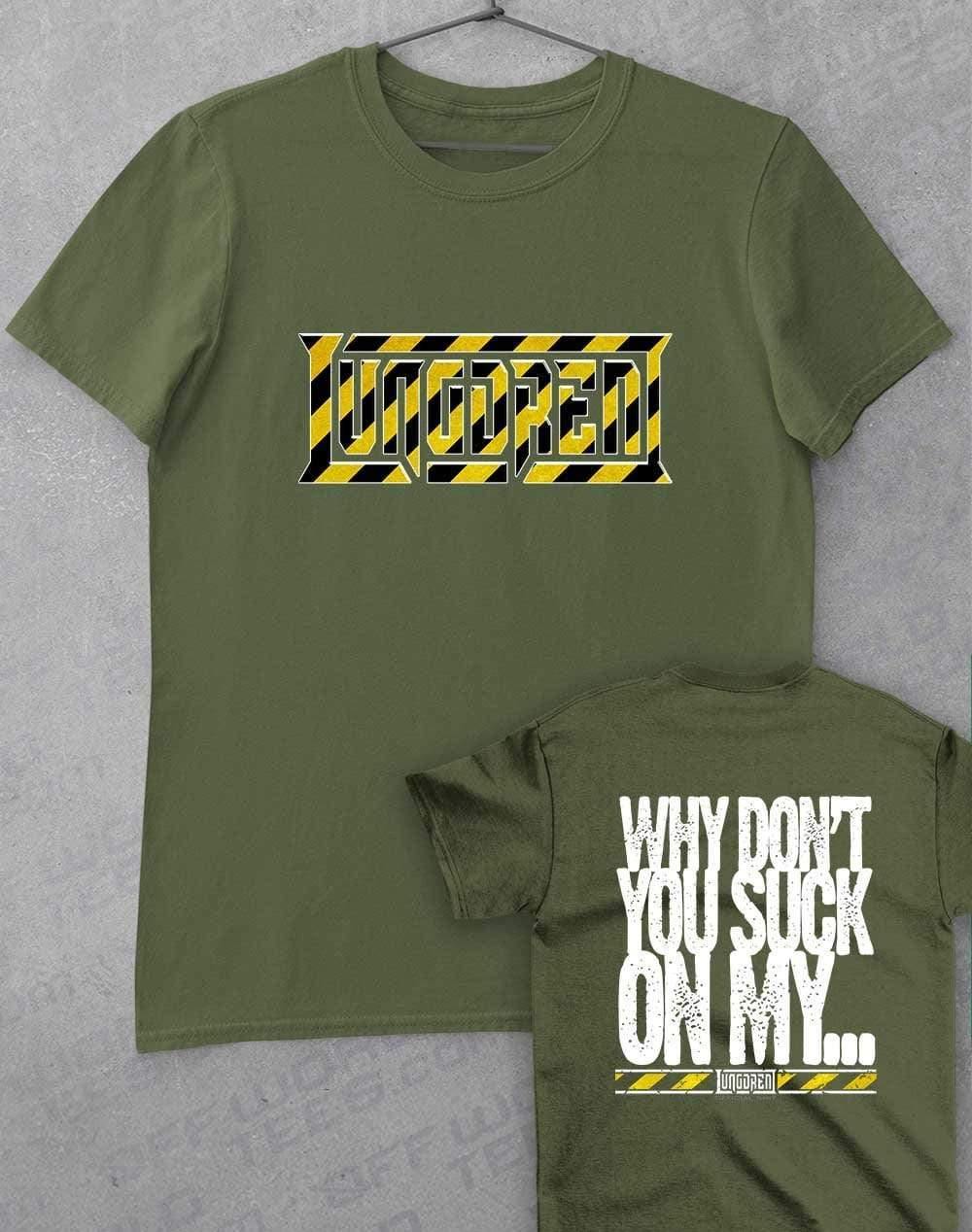 LUNGDREN Suck My Back Print - T-Shirt S / Military Green  - Off World Tees
