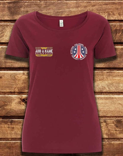 CUSTOMISABLE DELUXE Colonial Marine Organic Scoop Neck T-Shirt 8-10 / Burgundy  - Off World Tees