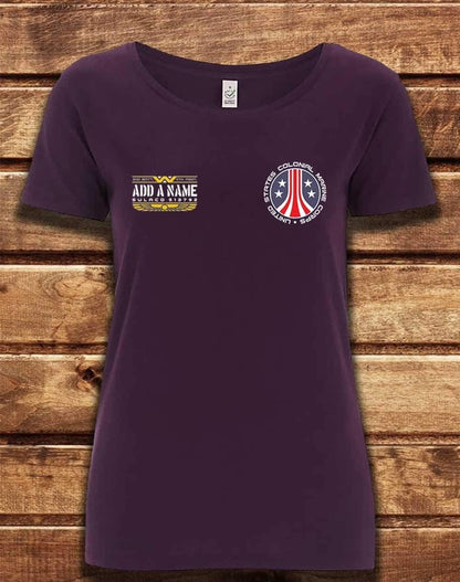 CUSTOMISABLE DELUXE Colonial Marine Organic Scoop Neck T-Shirt 8-10 / Eggplant  - Off World Tees