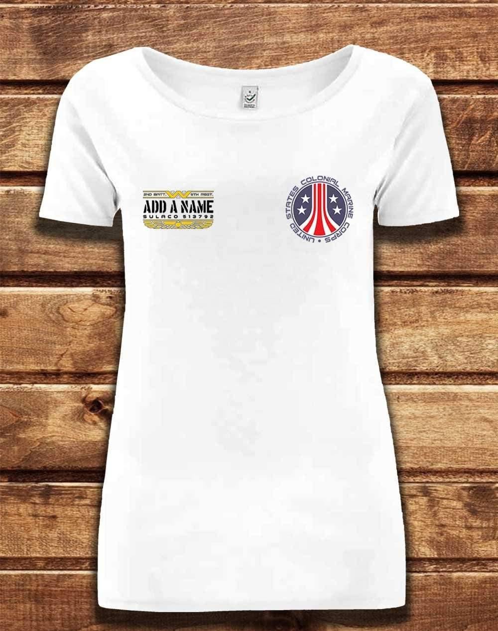 CUSTOMISABLE DELUXE Colonial Marine Organic Scoop Neck T-Shirt 8-10 / White  - Off World Tees