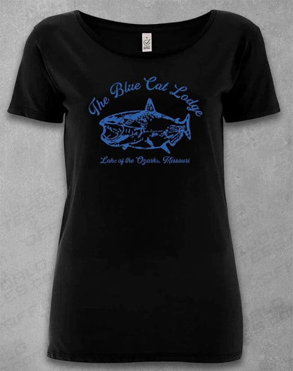 DELUXE Blue Cat Lodge Organic Scoop Neck T-Shirt 8-10 / Black  - Off World Tees