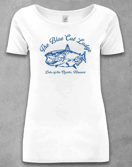 DELUXE Blue Cat Lodge Organic Scoop Neck T-Shirt 8-10 / White  - Off World Tees