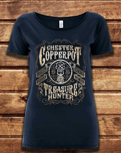 DELUXE Chester Copperpot Treasure Hunter Organic Scoop Neck T-Shirt 8-10 / Navy  - Off World Tees