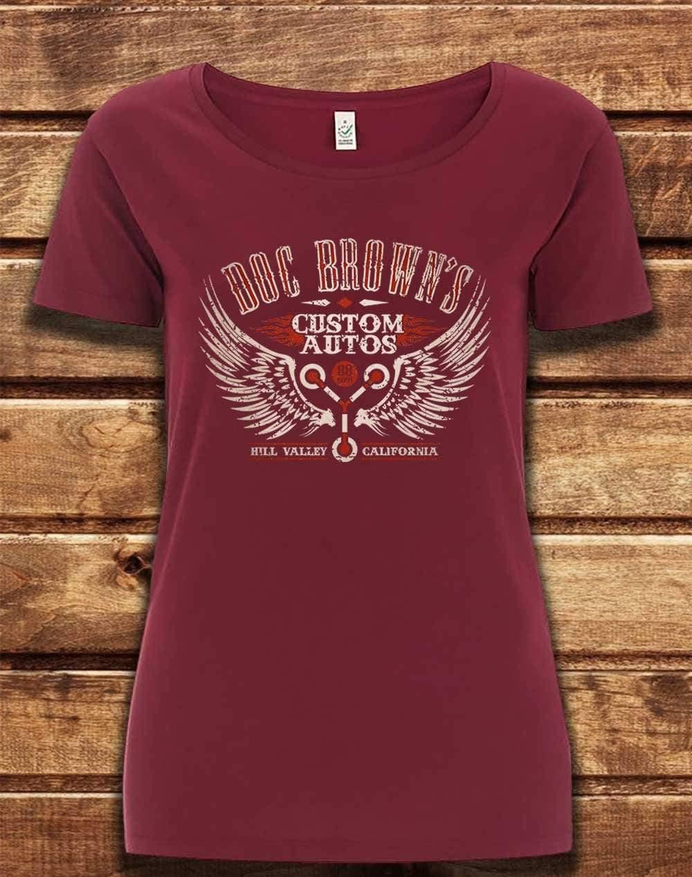 DELUXE Doc Brown's Autos Organic Scoop Neck T-Shirt 8-10 / Burgundy  - Off World Tees