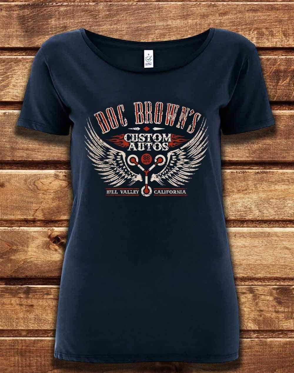 DELUXE Doc Brown's Autos Organic Scoop Neck T-Shirt 8-10 / Navy  - Off World Tees