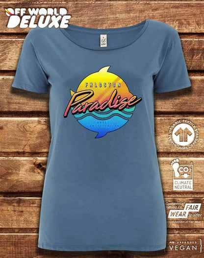 DELUXE Fhloston Paradise Neon Logo Organic Scoop Neck T-Shirt  - Off World Tees