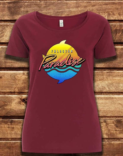 DELUXE Fhloston Paradise Neon Logo Organic Scoop Neck T-Shirt 8-10 / Burgundy  - Off World Tees