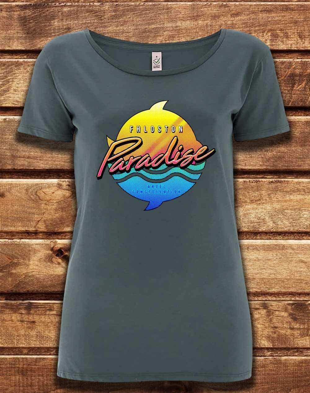 DELUXE Fhloston Paradise Neon Logo Organic Scoop Neck T-Shirt 8-10 / Light Charcoal  - Off World Tees