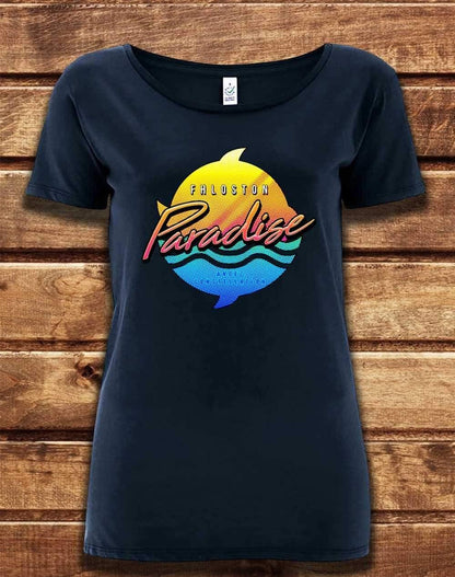 DELUXE Fhloston Paradise Neon Logo Organic Scoop Neck T-Shirt 8-10 / Navy  - Off World Tees