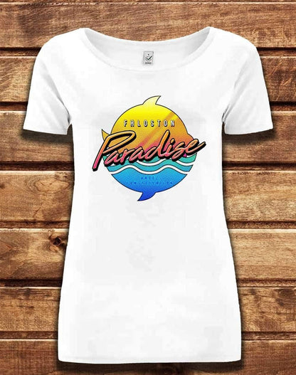 DELUXE Fhloston Paradise Neon Logo Organic Scoop Neck T-Shirt 8-10 / White  - Off World Tees