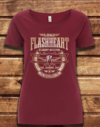 DELUXE Flashheart's Flight School Organic Scoop Neck T-Shirt 8-10 / Burgundy  - Off World Tees