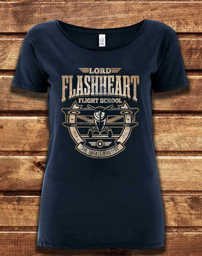 DELUXE Flashheart's Flight School Organic Scoop Neck T-Shirt 8-10 / Navy  - Off World Tees