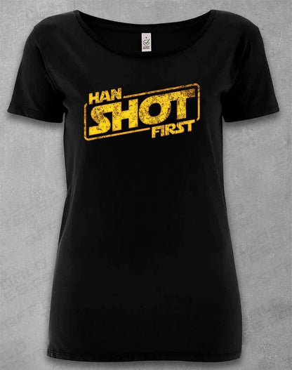 DELUXE Han Shot First - Organic Scoop Neck T-Shirt 8-10 / Black  - Off World Tees