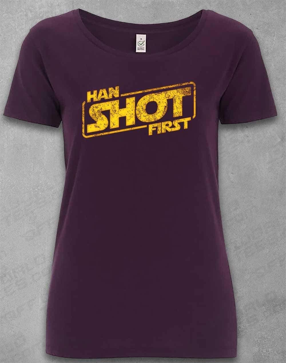 DELUXE Han Shot First - Organic Scoop Neck T-Shirt 8-10 / Eggplant  - Off World Tees