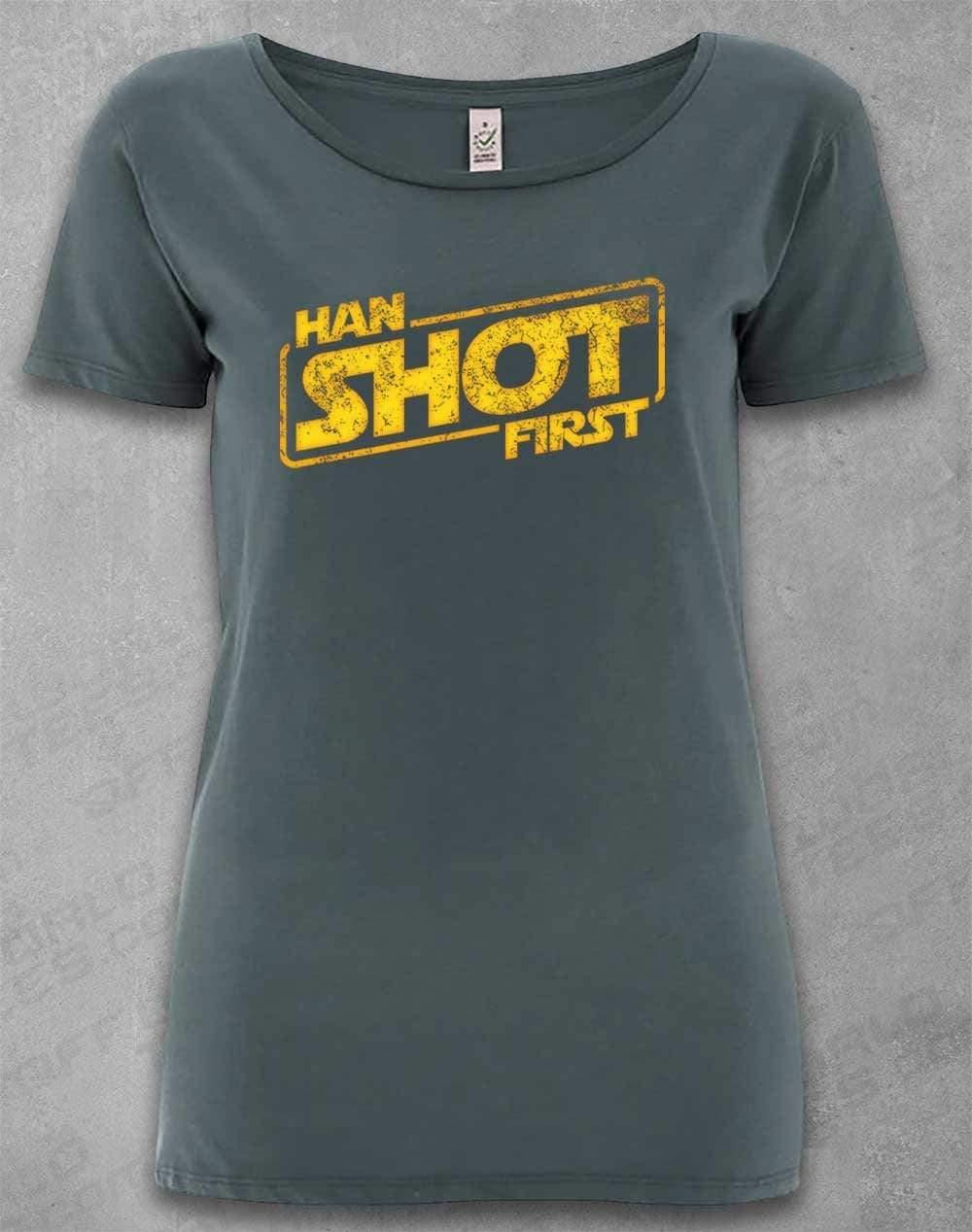 DELUXE Han Shot First - Organic Scoop Neck T-Shirt 8-10 / Light Charcoal  - Off World Tees