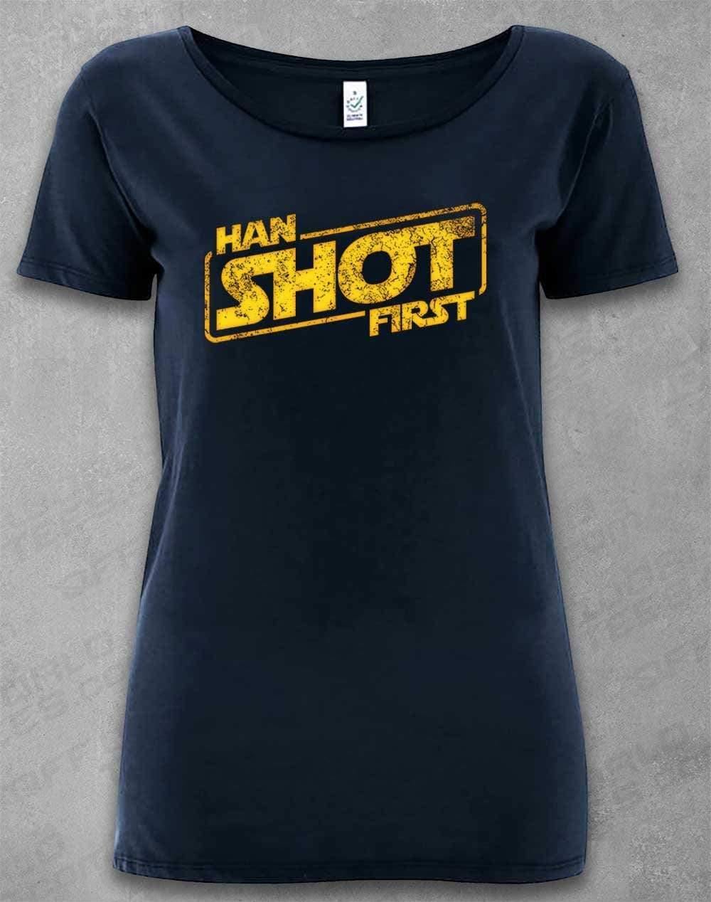 DELUXE Han Shot First - Organic Scoop Neck T-Shirt 8-10 / Navy  - Off World Tees