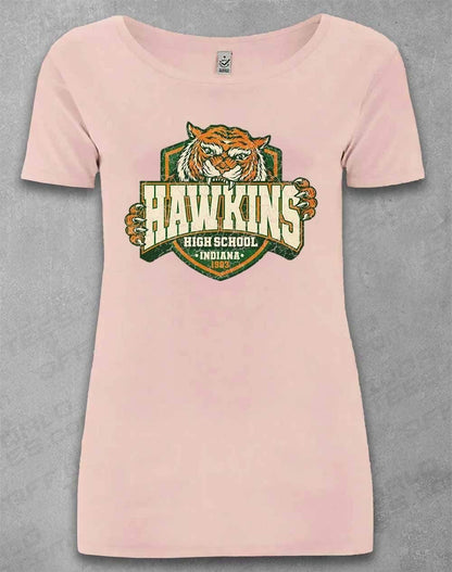 DELUXE Hawkins High School Tiger Logo Organic Scoop Neck T-Shirt 8-10 / Light Pink  - Off World Tees