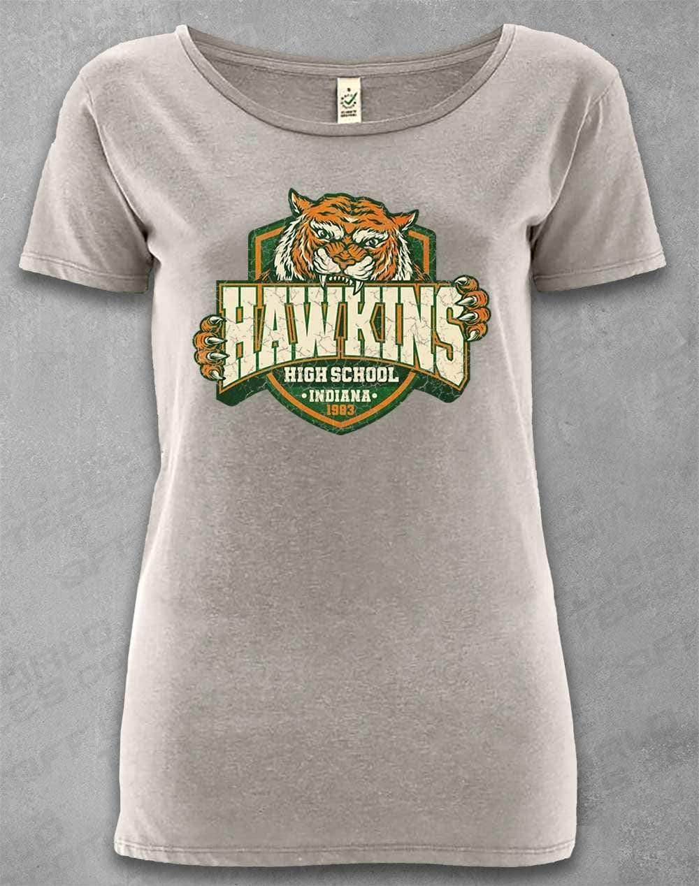 DELUXE Hawkins High School Tiger Logo Organic Scoop Neck T-Shirt 8-10 / Melange Grey  - Off World Tees