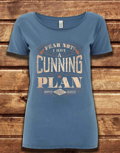 DELUXE I Have a Cunning Plan Organic Scoop Neck T-Shirt 8-10 / Faded Denim  - Off World Tees