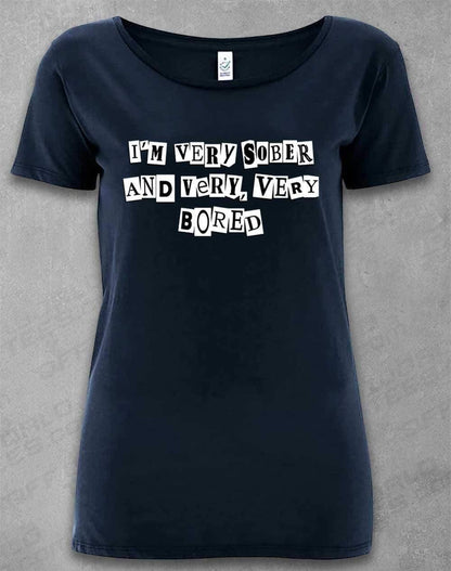DELUXE I'm Very Sober and Very Very Bored Organic Scoop Neck T-Shirt 8-10 / Navy  - Off World Tees