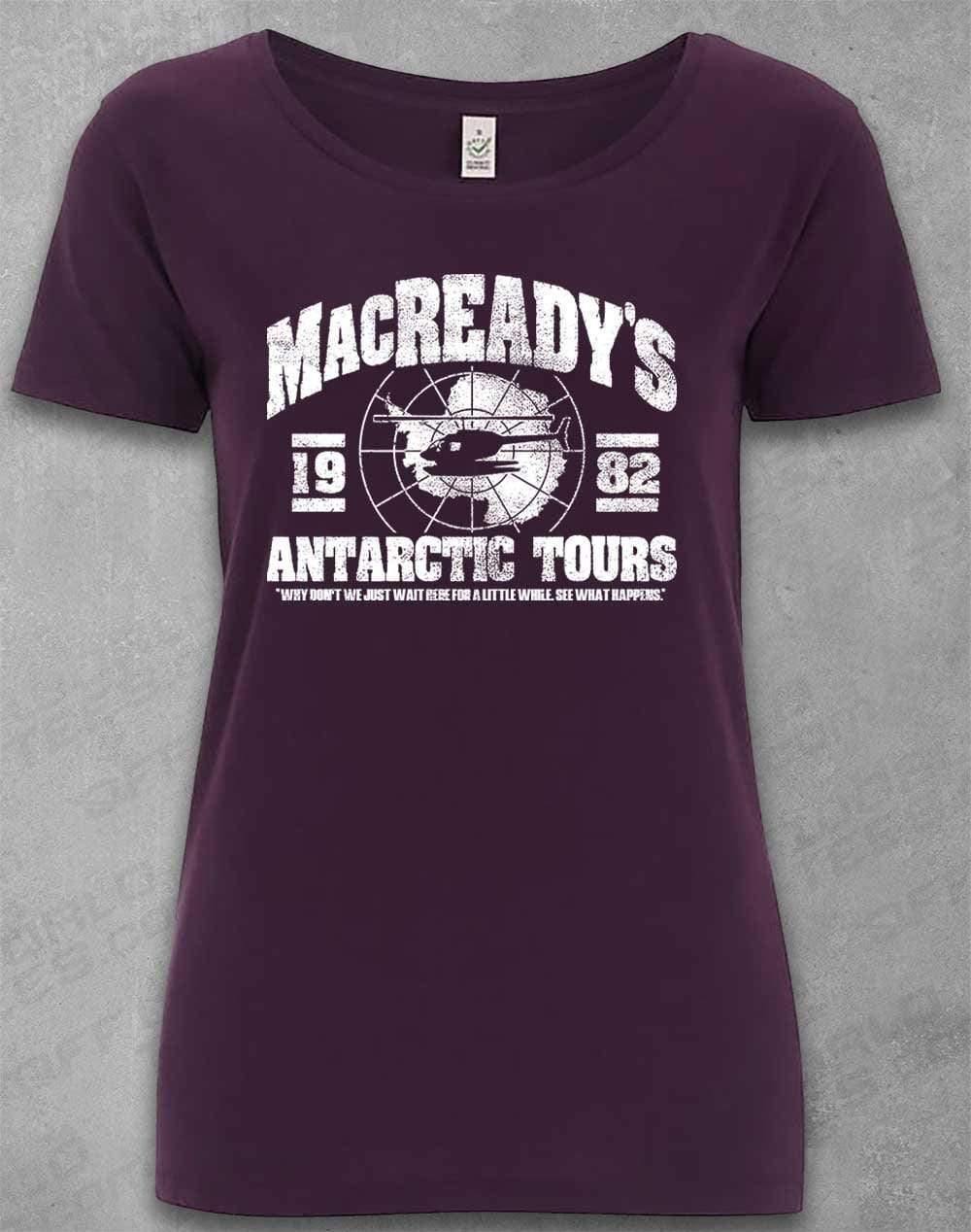 DELUXE MacReady's Antarctic Tours 1982 Organic Scoop Neck T-Shirt 8-10 / Eggplant  - Off World Tees