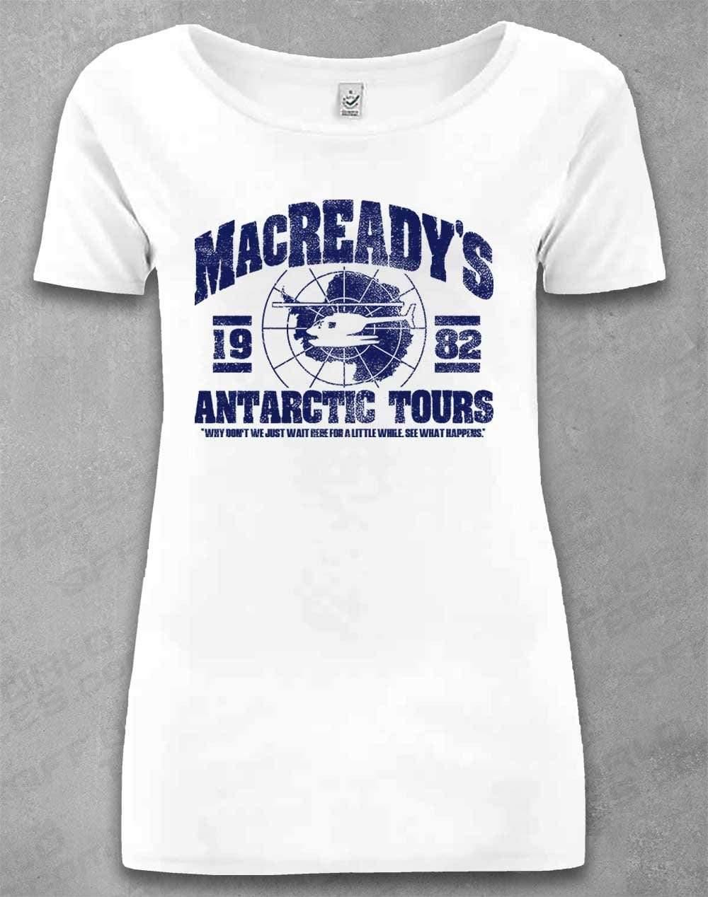 DELUXE MacReady's Antarctic Tours 1982 Organic Scoop Neck T-Shirt 8-10 / White  - Off World Tees