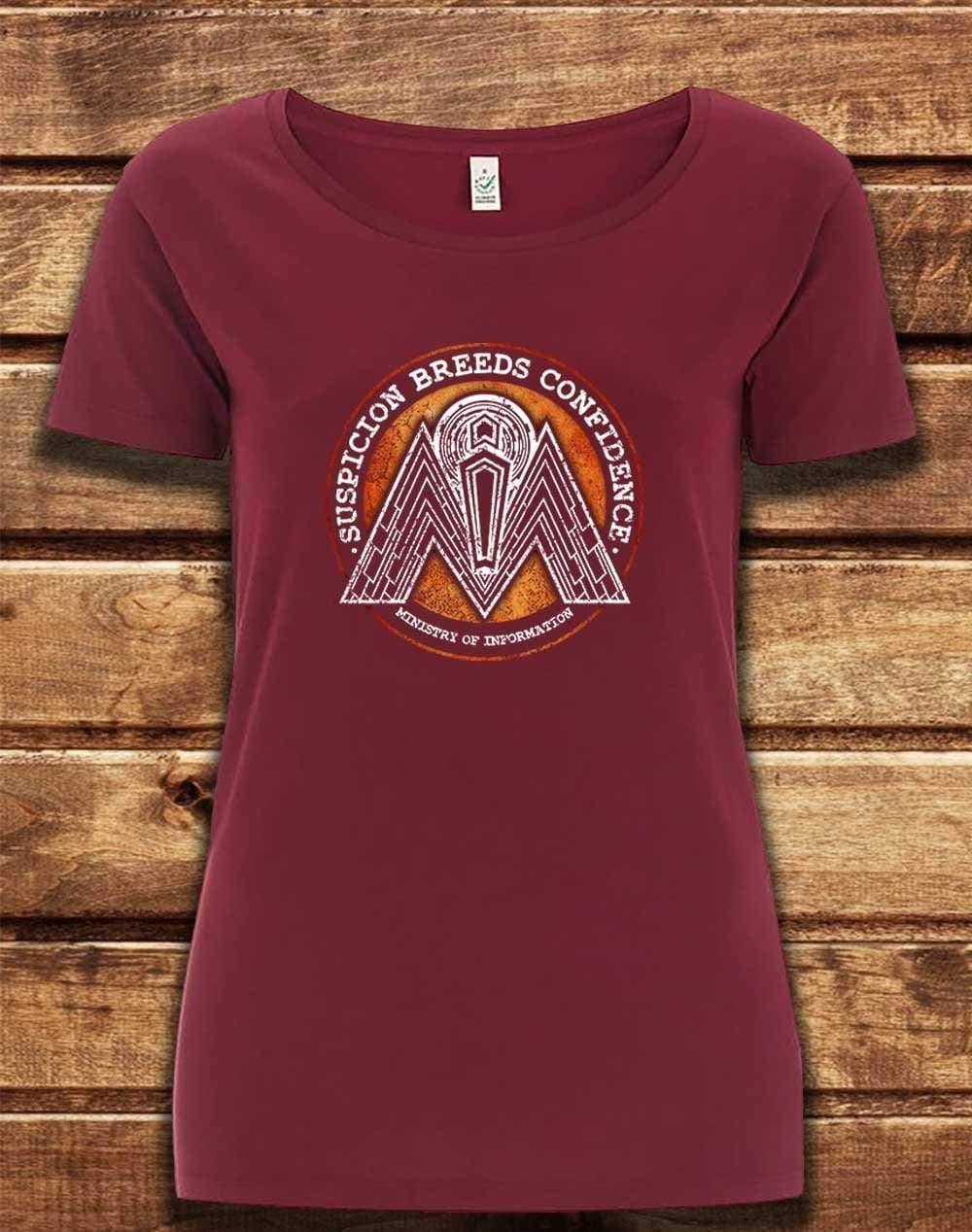 DELUXE Ministry of Information Organic Scoop Neck T-Shirt 8-10 / Burgundy  - Off World Tees