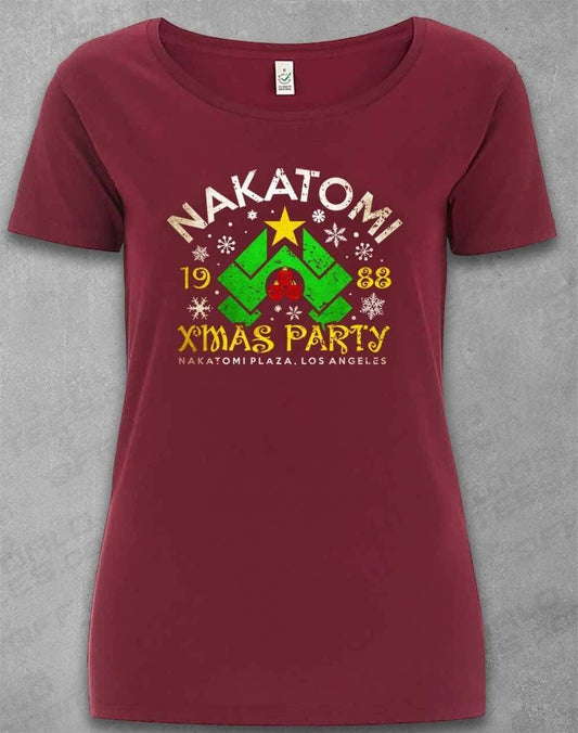 DELUXE Nakatomi Xmas Party 1988 Organic Scoop Neck T-Shirt 8-10 / Burgundy  - Off World Tees