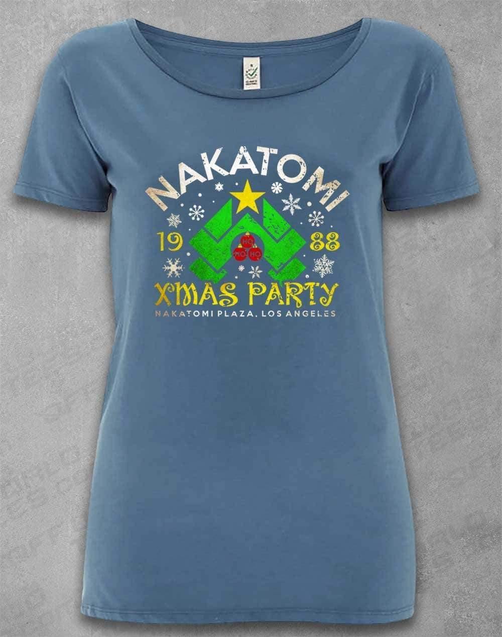 DELUXE Nakatomi Xmas Party 1988 Organic Scoop Neck T-Shirt 8-10 / Faded Denim  - Off World Tees