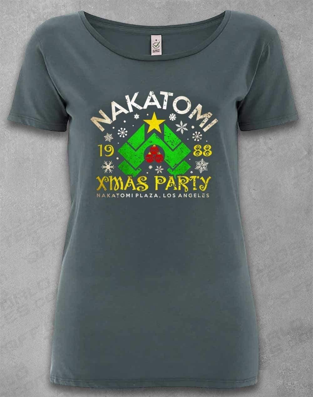 DELUXE Nakatomi Xmas Party 1988 Organic Scoop Neck T-Shirt 8-10 / Light Charcoal  - Off World Tees