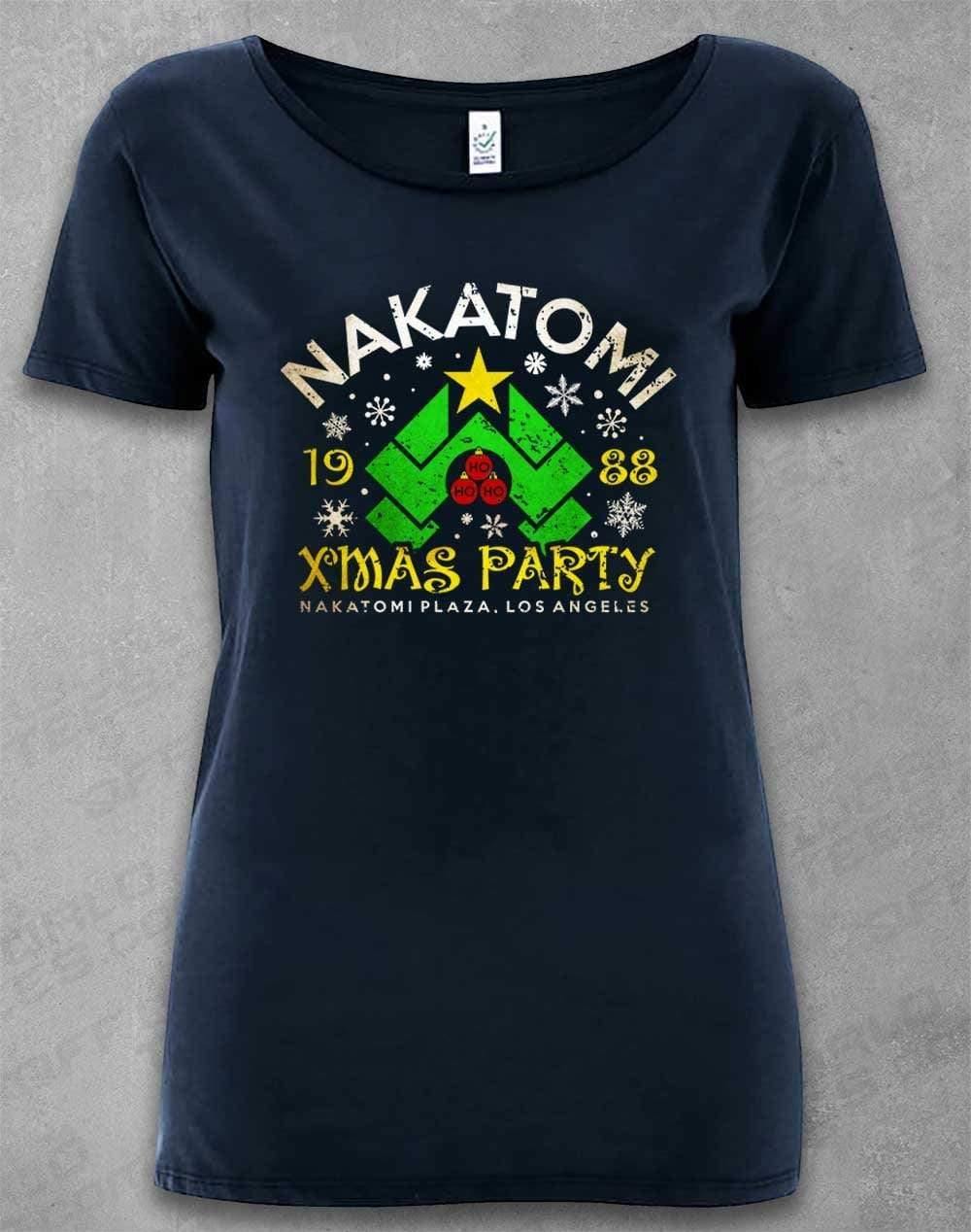 DELUXE Nakatomi Xmas Party 1988 Organic Scoop Neck T-Shirt 8-10 / Navy  - Off World Tees