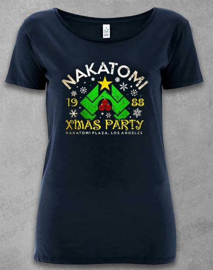 DELUXE Nakatomi Xmas Party 1988 Organic Scoop Neck T-Shirt 8-10 / Navy  - Off World Tees