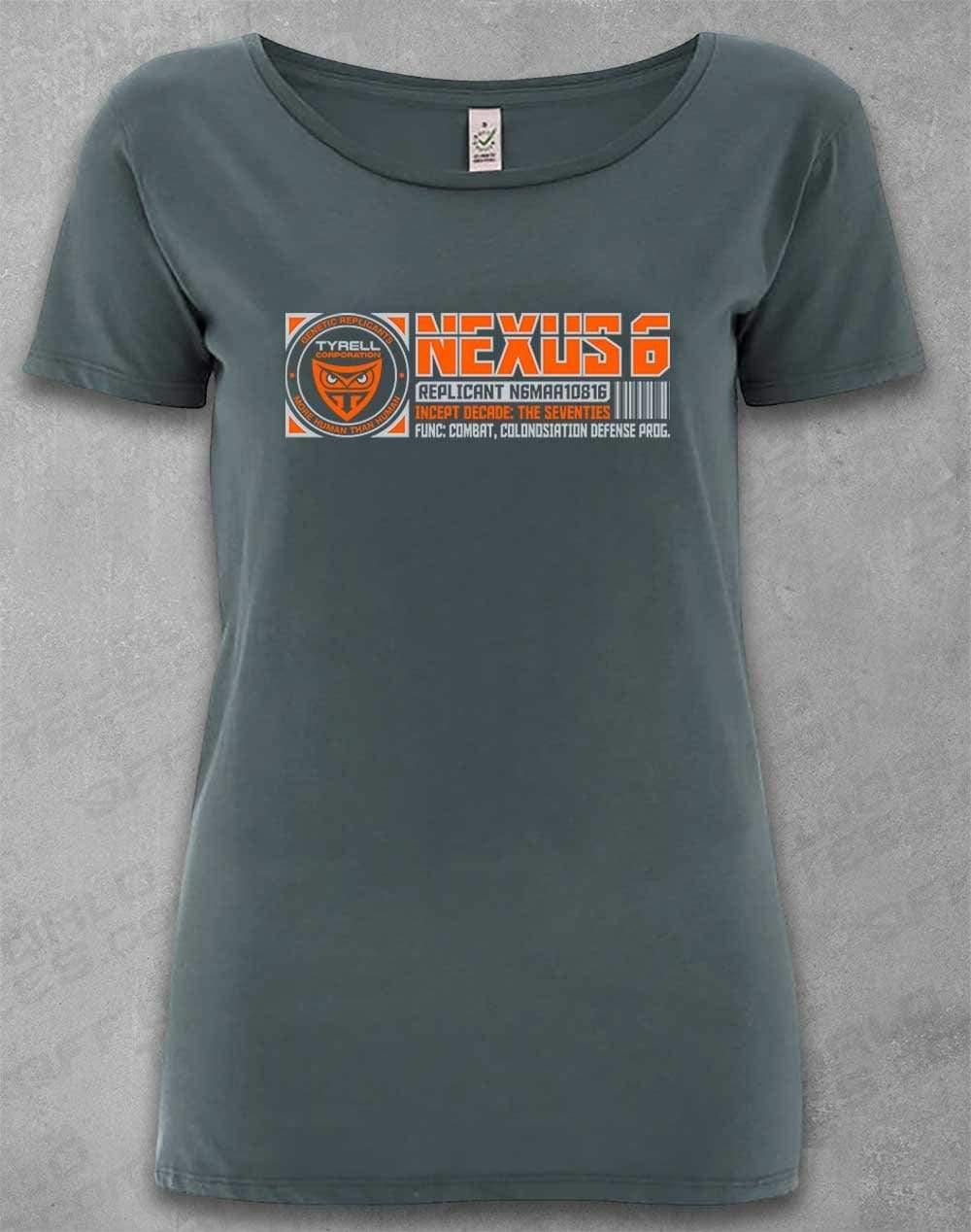 DELUXE Nexus 6 Replicant Incept Date (CHOOSE YOUR DECADE!) Organic Scoop Neck T-Shirt The Seventies - Light Charcoal / 8-10  - Off World Tees