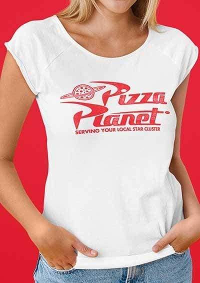DELUXE Pizza Planet Distressed Logo Organic Scoop Neck T-Shirt  - Off World Tees