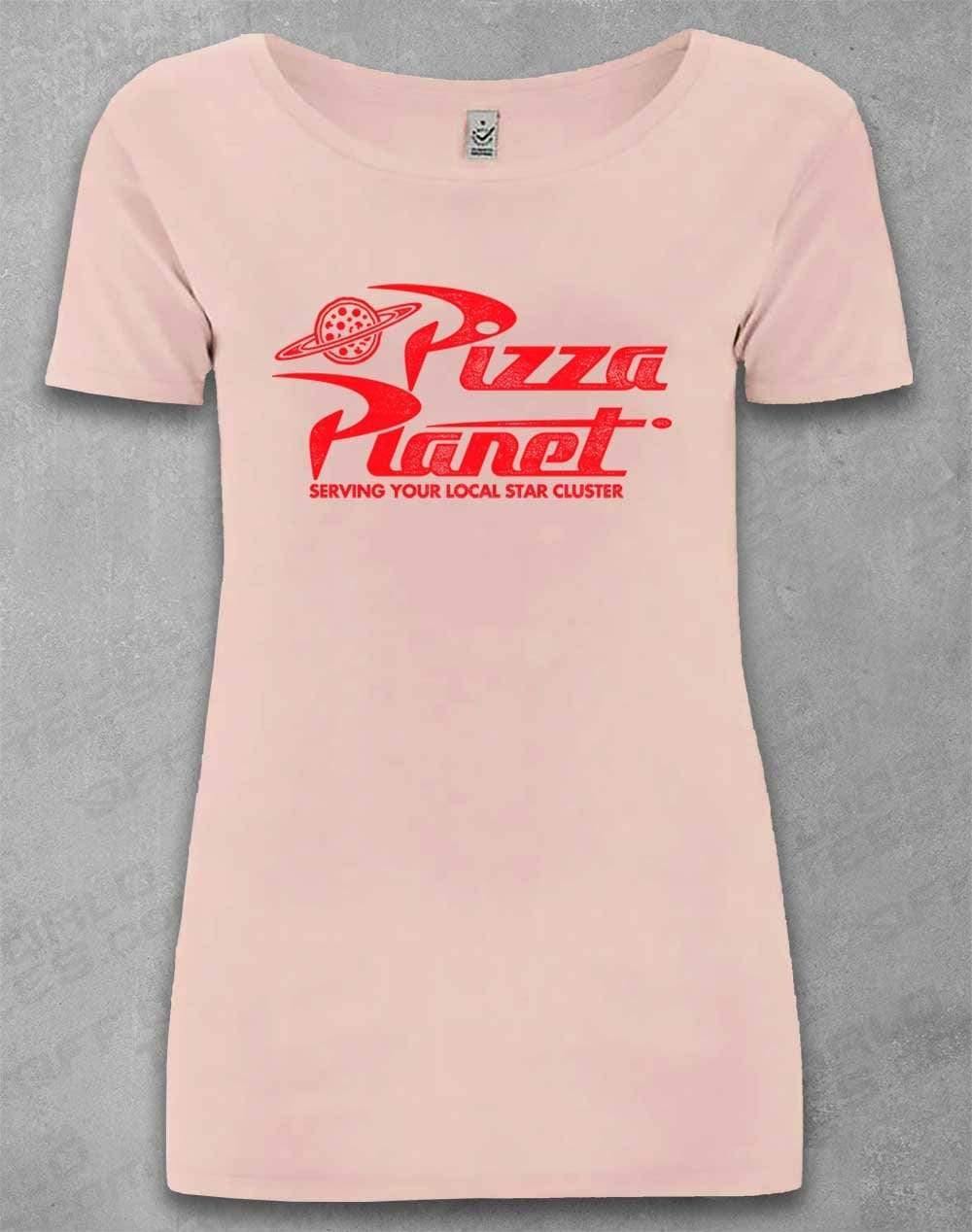 DELUXE Pizza Planet Distressed Logo Organic Scoop Neck T-Shirt 8-10 / Light Pink  - Off World Tees