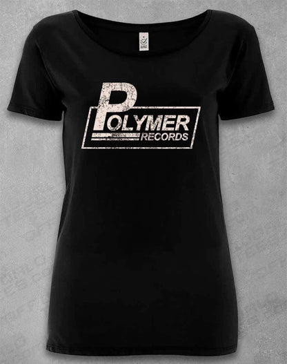 DELUXE Polymer Records Distressed Logo Organic Scoop Neck T-Shirt 8-10 / Black  - Off World Tees
