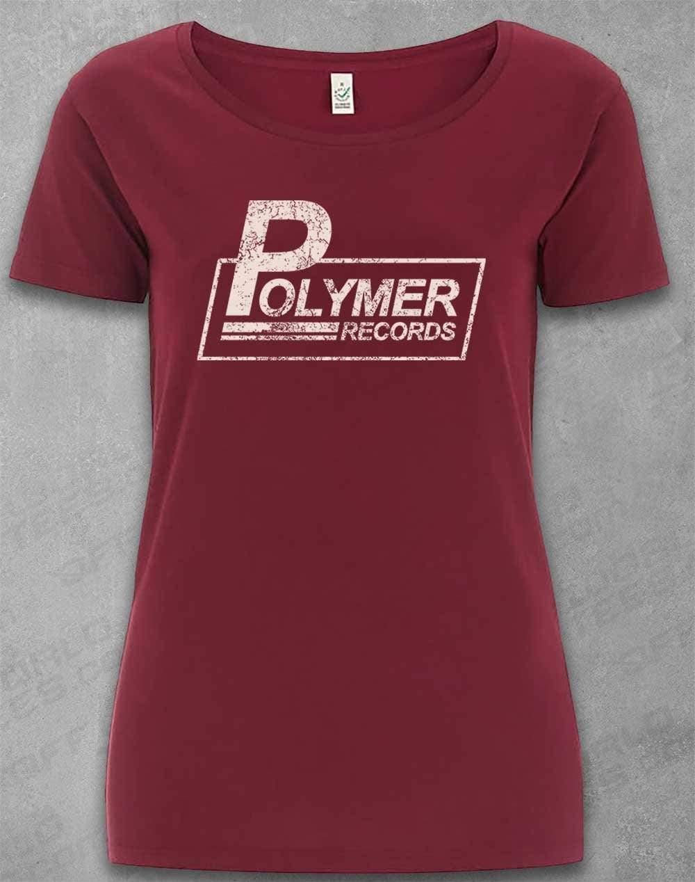 DELUXE Polymer Records Distressed Logo Organic Scoop Neck T-Shirt 8-10 / Burgundy  - Off World Tees