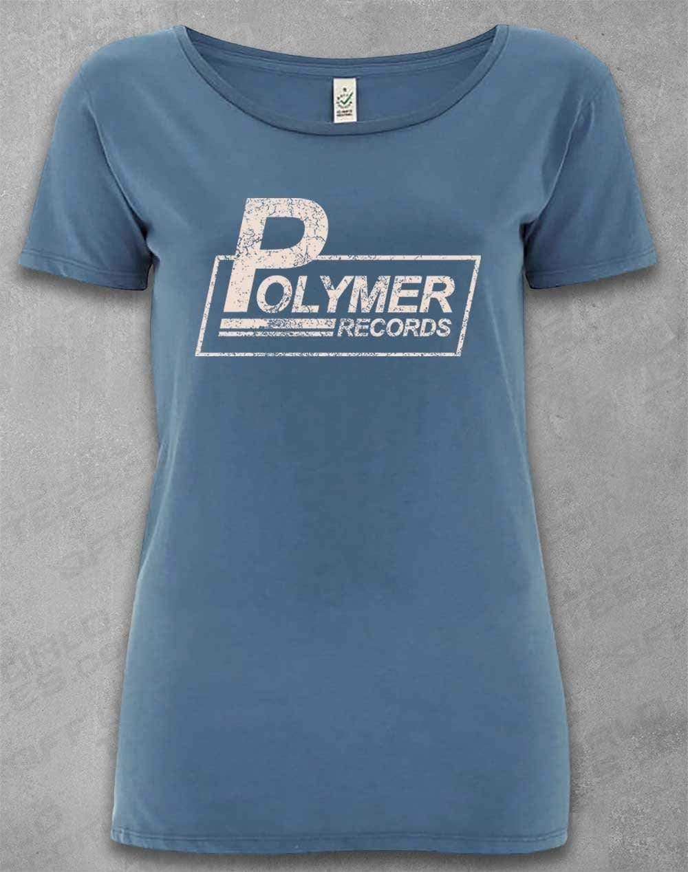 DELUXE Polymer Records Distressed Logo Organic Scoop Neck T-Shirt 8-10 / Faded Denim  - Off World Tees