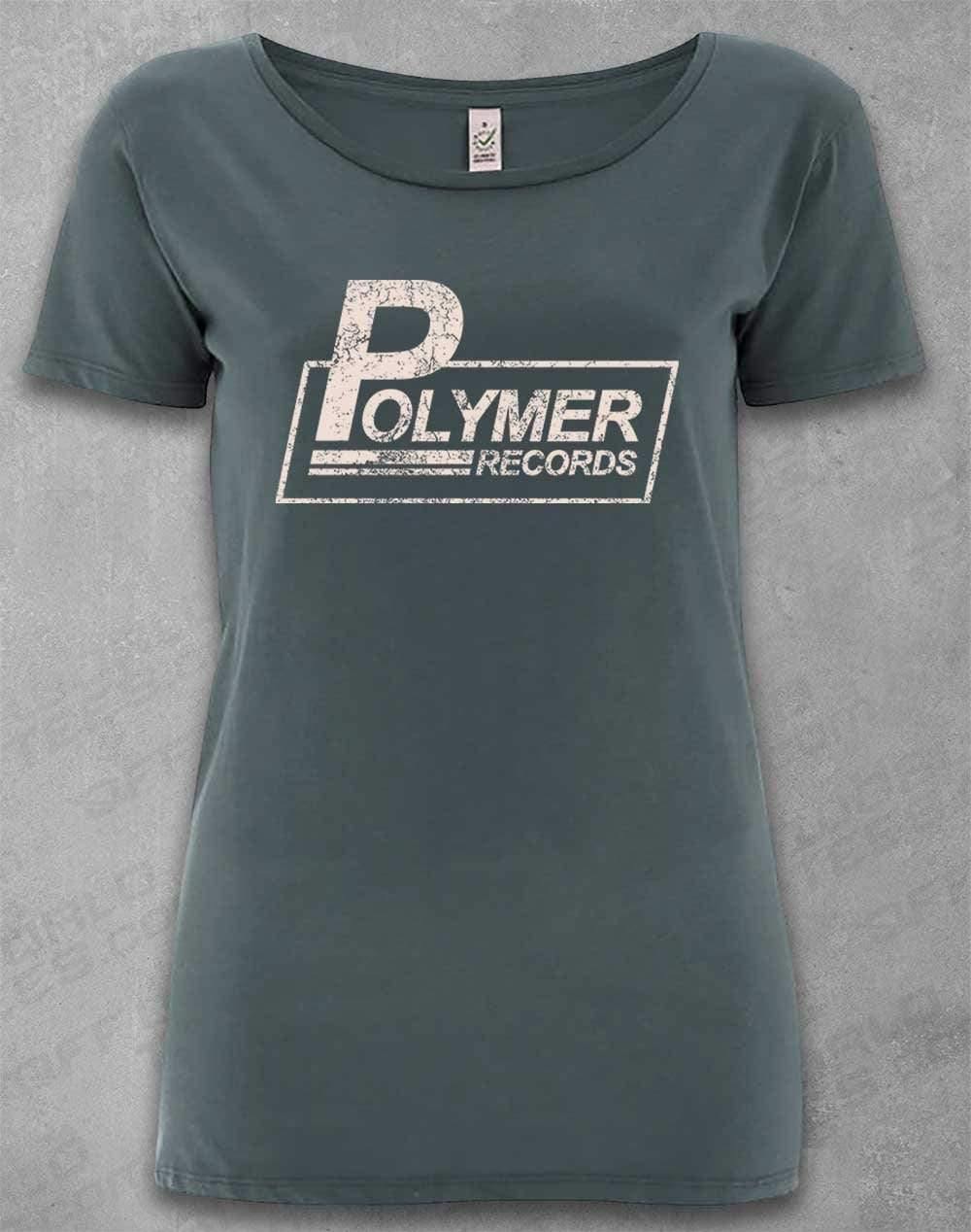 DELUXE Polymer Records Distressed Logo Organic Scoop Neck T-Shirt 8-10 / Light Charcoal  - Off World Tees