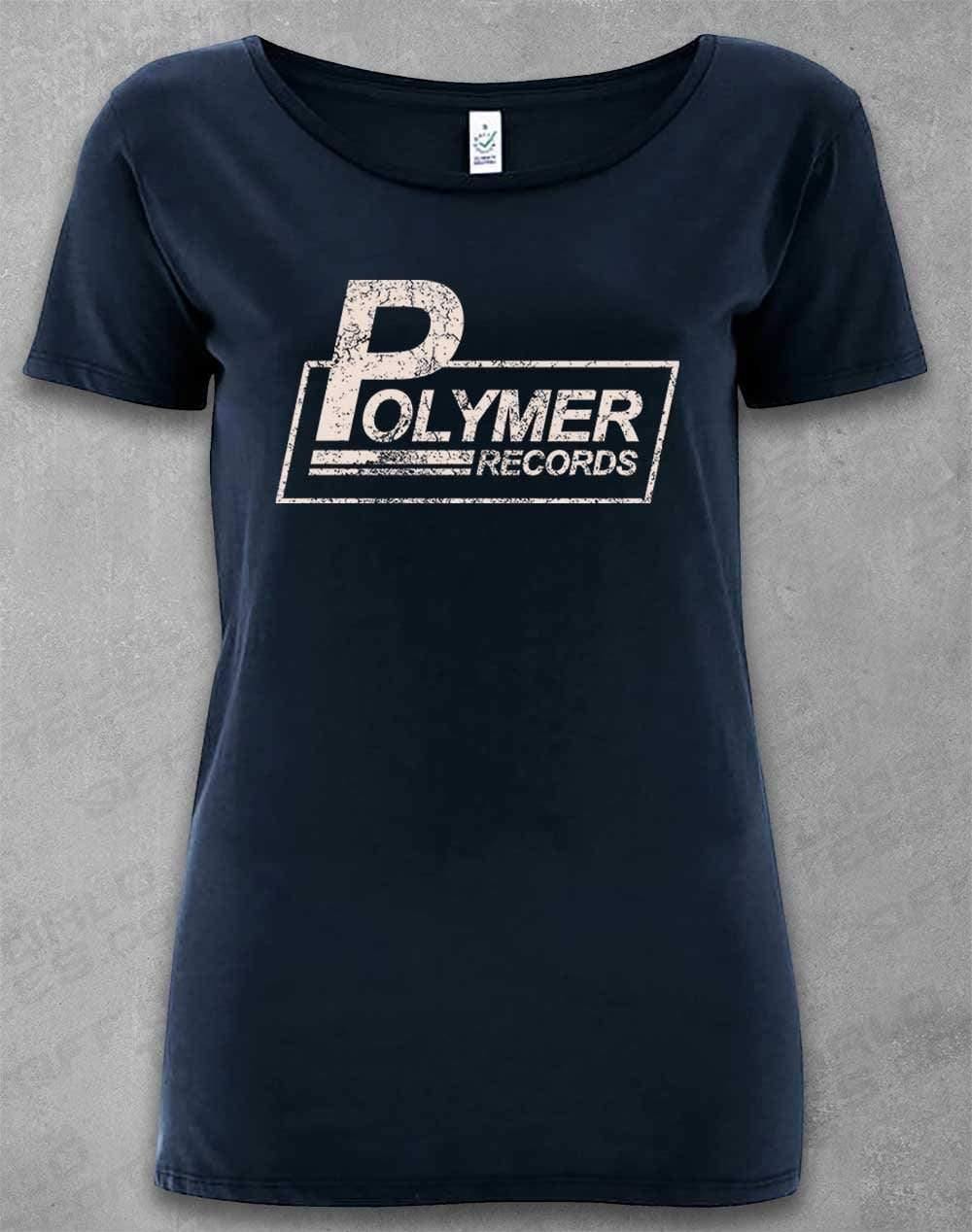 DELUXE Polymer Records Distressed Logo Organic Scoop Neck T-Shirt 8-10 / Navy  - Off World Tees