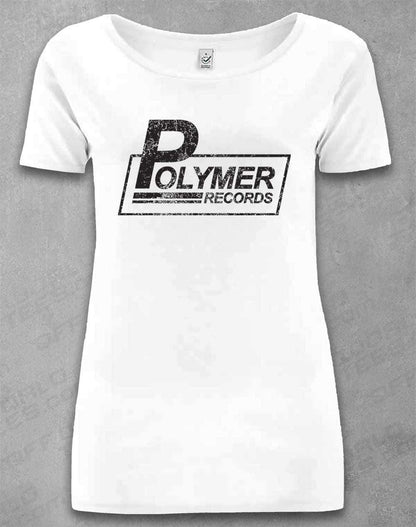 DELUXE Polymer Records Distressed Logo Organic Scoop Neck T-Shirt 8-10 / White  - Off World Tees
