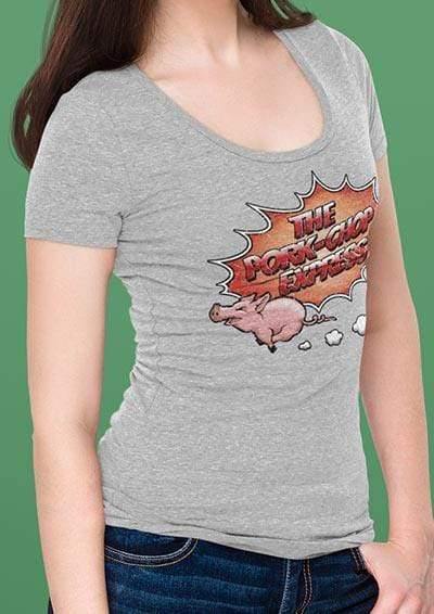 DELUXE Pork Chop Express Distressed Logo Organic Scoop Neck T-Shirt  - Off World Tees