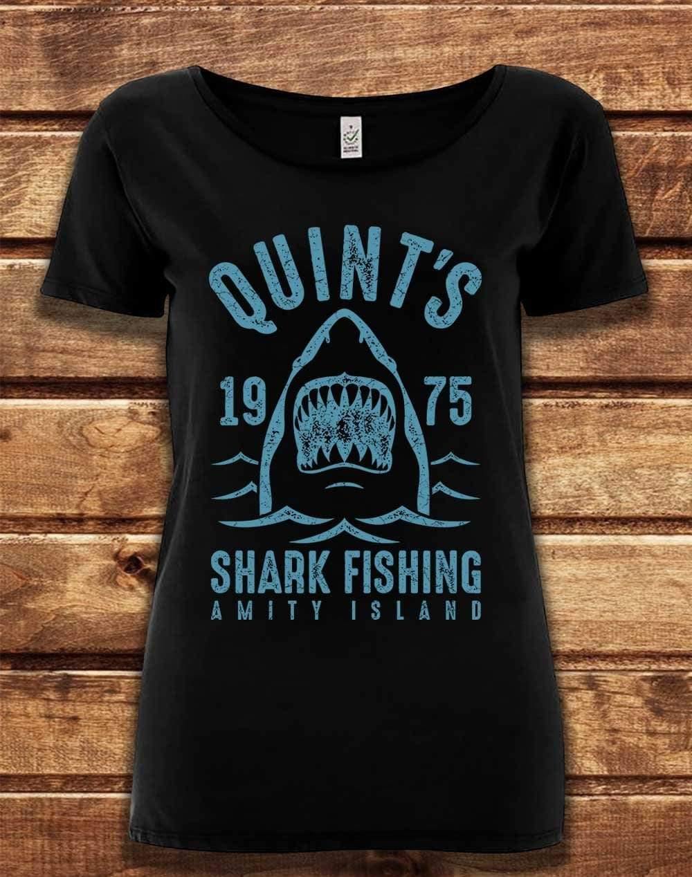 DELUXE Quint's Shark Fishing Organic Scoop Neck T-Shirt 8-10 / Black  - Off World Tees